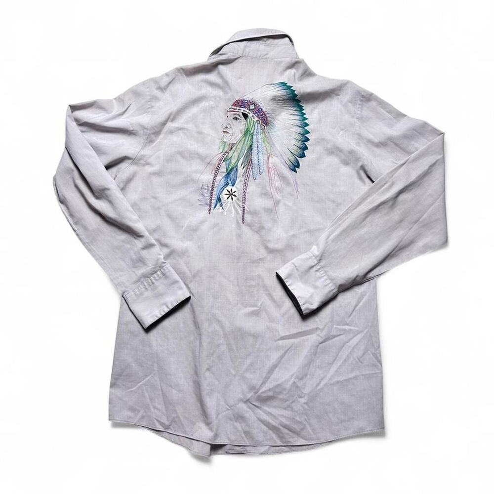 Native American Western Vintage 60s Pearl Snap Indian Head Button Shirt Medium